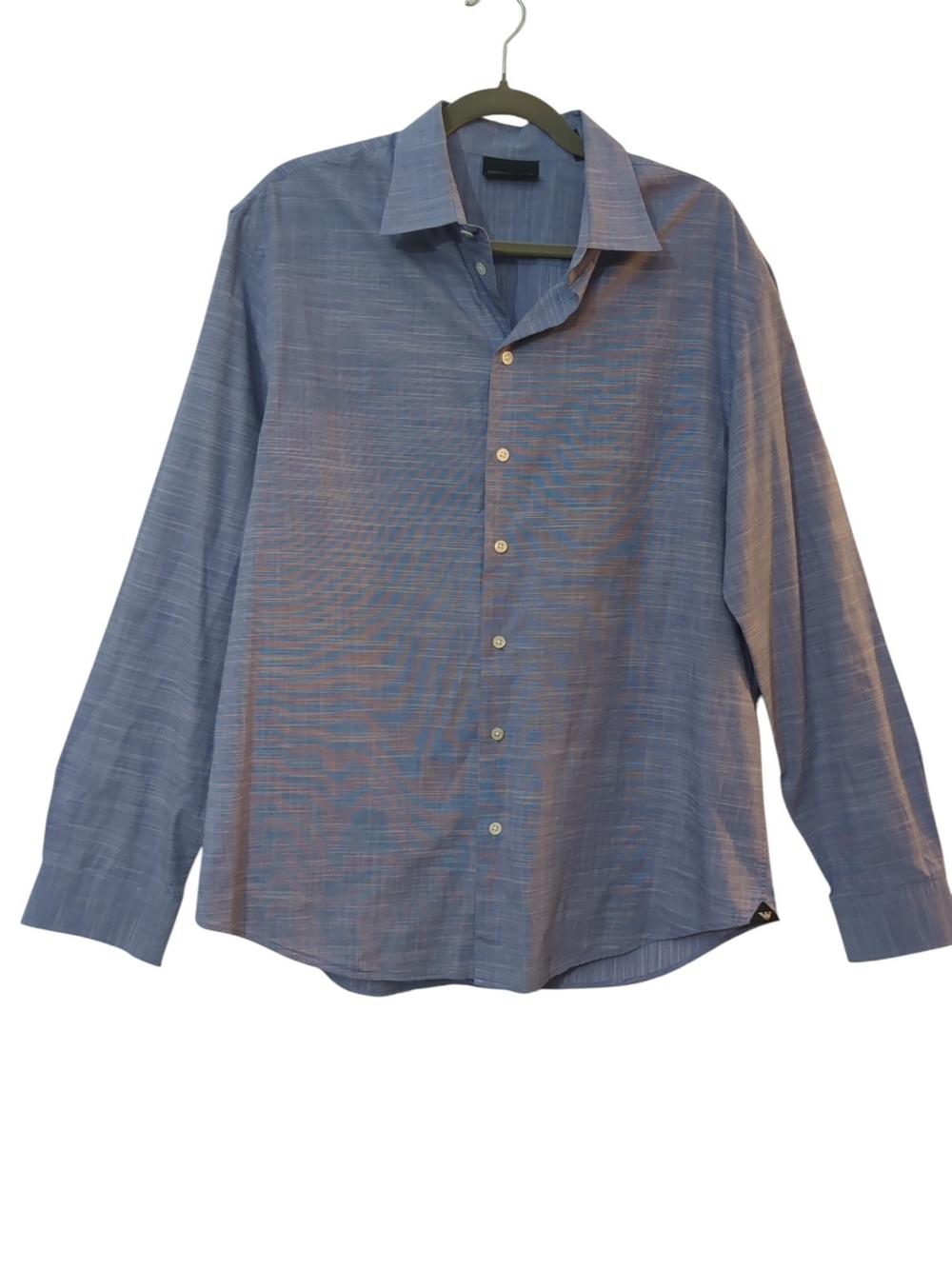 Emporio Armani Blue Micro Check Dress Shirt Men's XL Long Sleeve Button Front